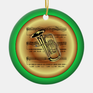 Tuba ~ Sheet Music ~ Red/Green/Gold ~ Kerstmis ~ Keramisch Ornament