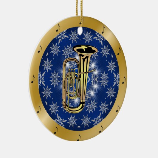 Tuba ~ Silver ~ Blue ~ Gold ~ Kerstmis ~ Keramisch Ornament (Rechts)