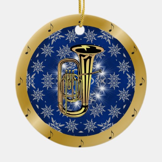Tuba ~ Silver ~ Blue ~ Gold ~ Kerstmis ~ Keramisch Ornament (Voorkant)
