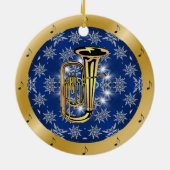 Tuba ~ Silver ~ Blue ~ Gold ~ Kerstmis ~ Keramisch Ornament (Achterkant)
