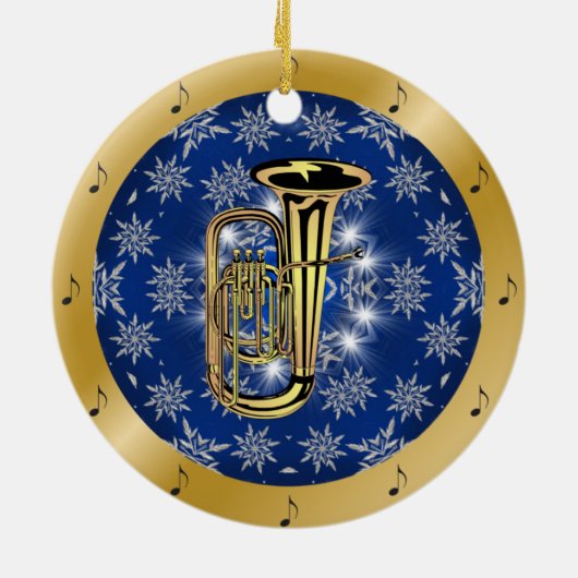 Tuba ~ Silver ~ Blue ~ Gold ~ Kerstmis ~ Keramisch Ornament (Achterkant)