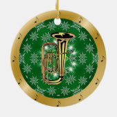 Tuba ~ Silver ~ Green ~ Gold ~ Kerstmis ~ Keramisch Ornament (Achterkant)