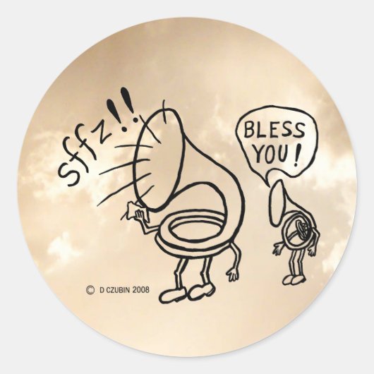 Tuba Sneeze Border Classic Round Sticker (Voorkant)