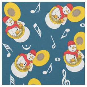 Tuba Snowman Muzieknoten Stof