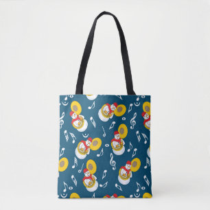 Tuba Snowman Muzieknoten Tote Bag