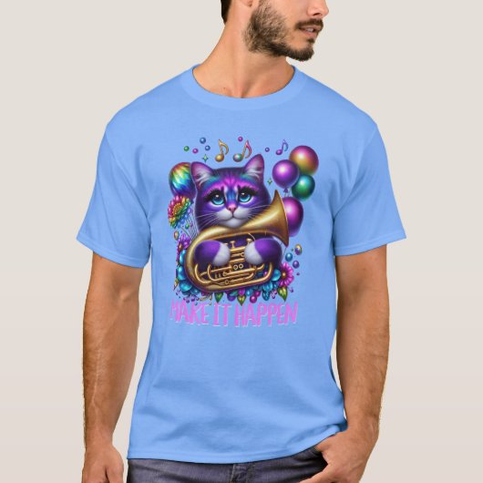 Tuba spelen kat Psychedelicuba kat T-shirt (Voorkant)