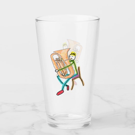Tuba spelende Stickman Glas (Voorkant)