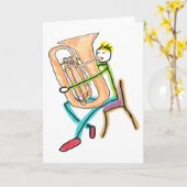 Tuba spelende Stickman Kaart (Gele Bloem)