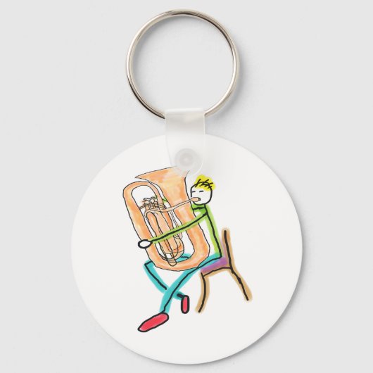 Tuba spelende Stickman Sleutelhanger (Voorkant)