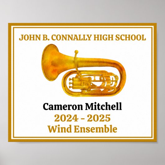 Tuba speler High School Band Gold gepersonaliseerd Poster (Voorkant)