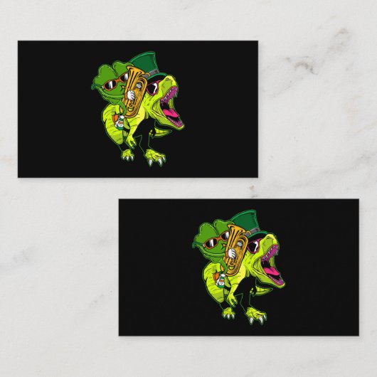Tuba St Patricks Day Boys Kinder Shamrock Dinosaur Visitekaartje (Voorkant / Achterkant)