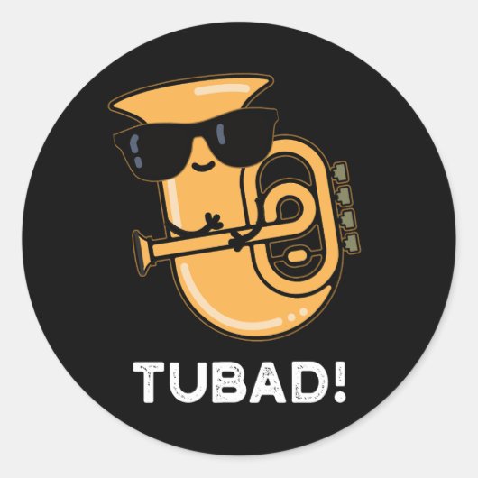 Tubad Funny Music Tuba Pun Dark BG Ronde Sticker (Voorkant)