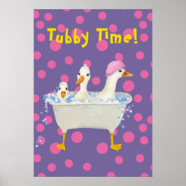Tubby Time Drie Eenden in Badkuip Aquarel Poster
