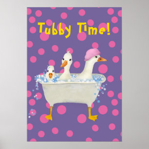 Tubby Time Drie Eenden in Badkuip Aquarel Poster
