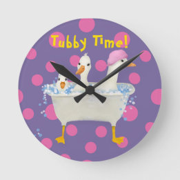 Tubby Time Drie Eenden in Badkuip Aquarel Ronde Klok