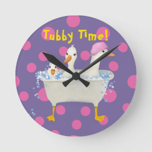 Tubby Time Drie Eenden in Badkuip Aquarel  Ronde Klok