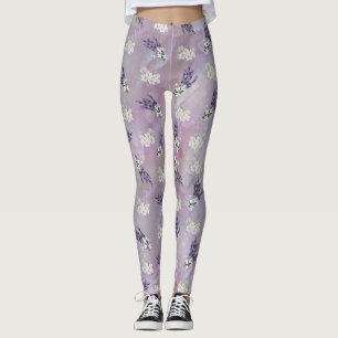 Tuberose en lavender Bloomen op Rozen bladen Leggings