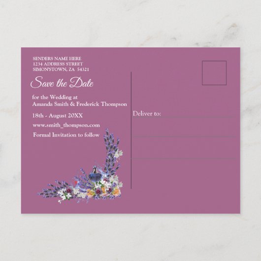 Tuberose en lavender Blooms Aankondigingskaart (Achterkant)