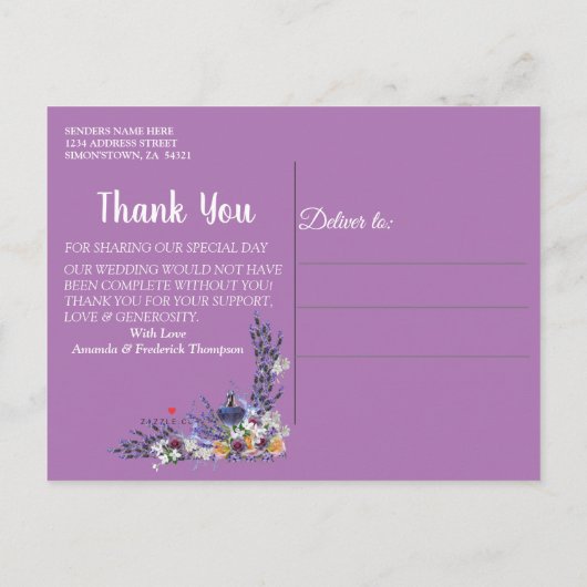 Tuberose & Lavendel Bloemen Dank u Aankondigingskaart (Achterkant)