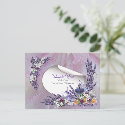 Tuberose & Lavendel Bloemen Dank u Aankondigingskaart (Staand voorkant)