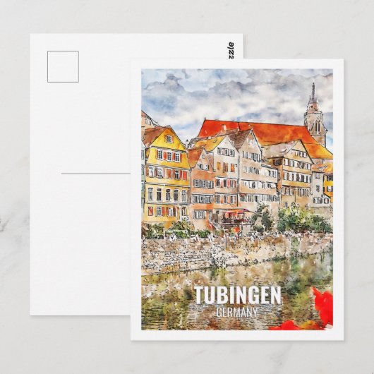 Tubingen Duitsland Beroemde Reisplaats Waterverf Briefkaart (Voorkant / Achterkant)