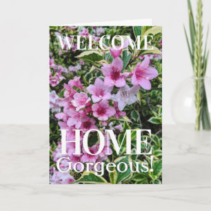 Tubular Pink Flowers Welcome Home Custom Kaart