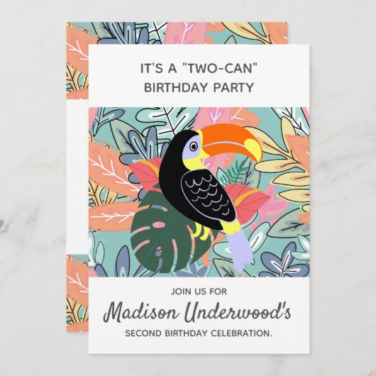 Tucan Second Birthday Oerwoud Topical Summer Thema Kaart (Voorkant / Achterkant)
