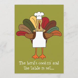Tucker Turkey Chef Thanksgiving Dinner Invitation Kaart