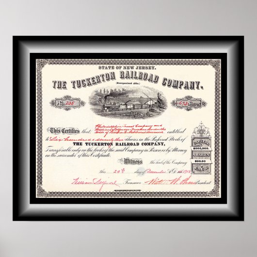 Tuckerton Railroad Company Stock Certificate 1918~ Poster (Voorkant)