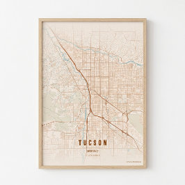 Tucsan Terracotta Kaart Print Poster Muurkunst Cad