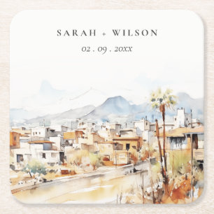 Tucson, Arizona Aquarel Landschap Bruiloft Kartonnen Onderzetters