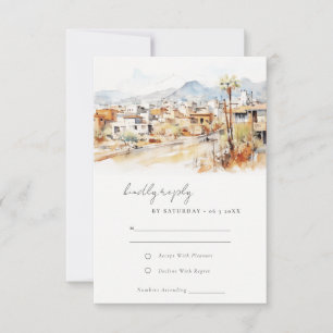 Tucson Arizona Aquarel Landschap Bruiloft RSVP Kaartje