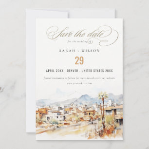 Tucson, Arizona Aquarel Landschap Bruiloft Save The Date