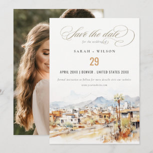 Tucson, Arizona Aquarel Landschap Trouwfoto Save The Date