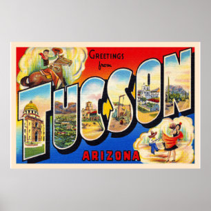 Tucson Arizona AZ Vintage Grote letter Briefkaart  Poster
