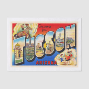 Tucson Arizona AZ Vintage Grote letter Briefkaart Tissuepapier