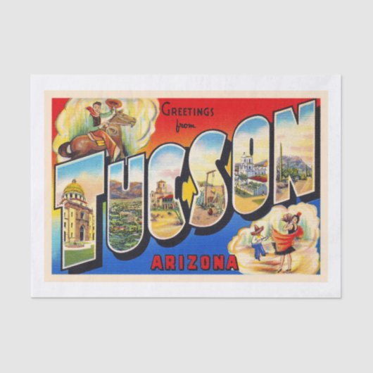 Tucson Arizona AZ Vintage Grote letter Briefkaart  Tissuepapier (Voorkant)
