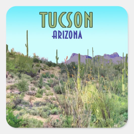 Tucson Arizona Cactus en Mountain  Vierkante Sticker (Voorkant)