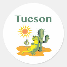Tucson Arizona Lizard onder Saguaro Classic Round Ronde Sticker