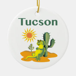 Tucson Arizona Lizard onder Saguaro Keramisch Ornament