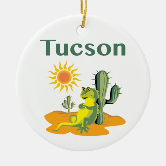 Tucson Arizona Lizard onder Saguaro Keramisch Ornament (Voorkant)