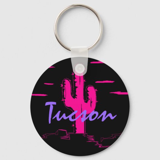 Tucson Arizona Neon Desert Nights Saguaro Cactus Sleutelhanger (Voorkant)