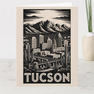 Tucson Arizona Silhouette Zwart Wit Houtsnede Kaart