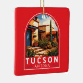 Tucson Arizona Travel Art Embleem Keramisch Ornament (Rechts)