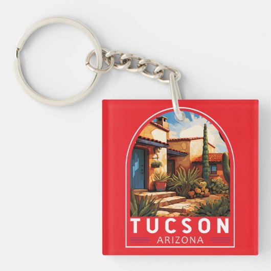 Tucson Arizona Travel Art Embleem Sleutelhanger (Voorkant)