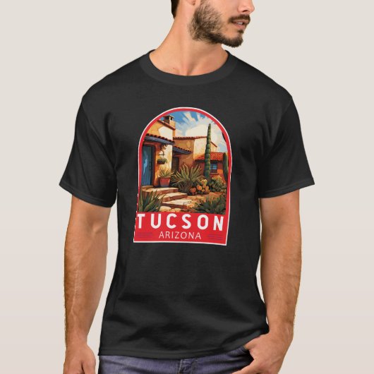 Tucson Arizona Travel Art Embleem T-shirt (Voorkant)