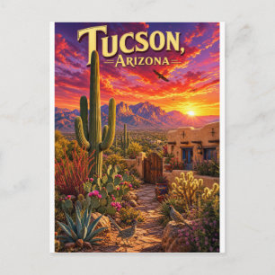 Tucson Arizona Woestijn Zonsondergang Saguaro Cact Briefkaart