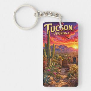 Tucson Arizona Woestijn Zonsondergang Saguaro Cact Sleutelhanger