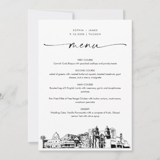 Tucson AZ Skyline Bruiloft Diner Menu Kaart 5x7 (Voorkant)