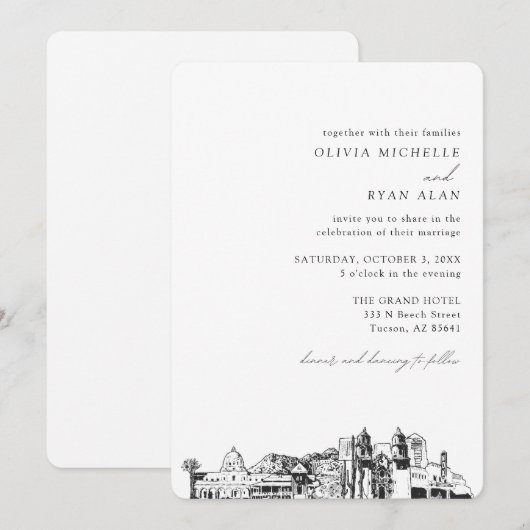 Tucson bruiloft elegante moderne skyline uitnodigi kaart (Voorkant / Achterkant)
